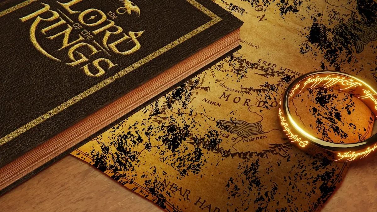 Herr der Ringe Buch auf Karte von Mittelerde