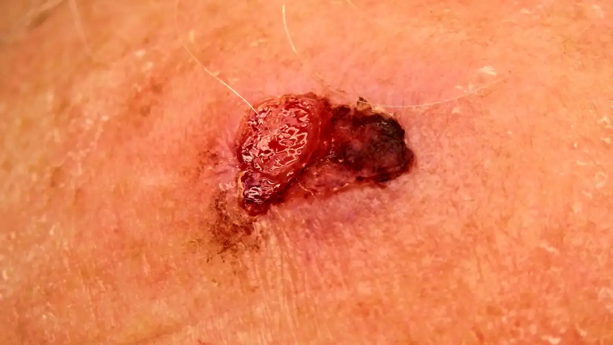 Hautkrebs: Plattenepithelkarzinom auf einer Stirn