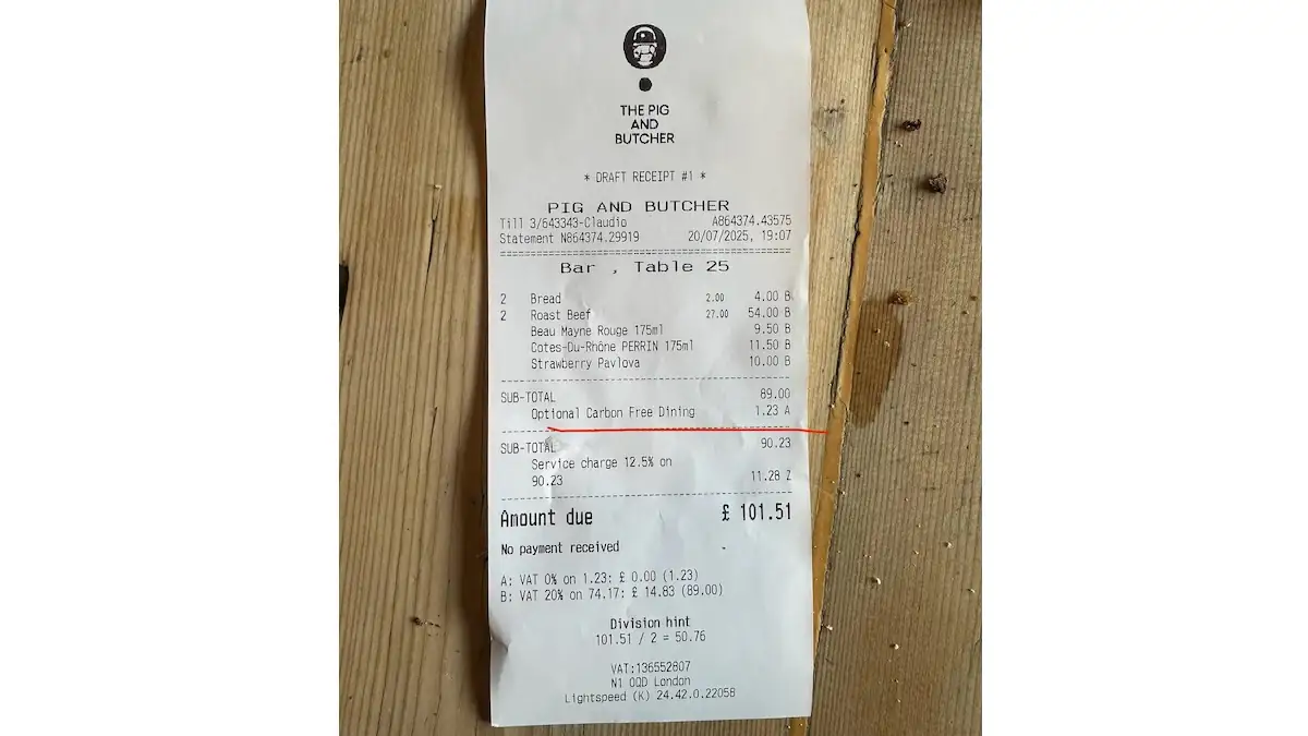 Rechnung von Londoner Pub