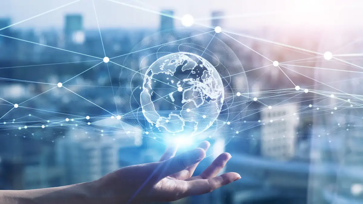 Innovative Technik: Globales Kommunikationsnetzwerkkonzept, digitale Transformation