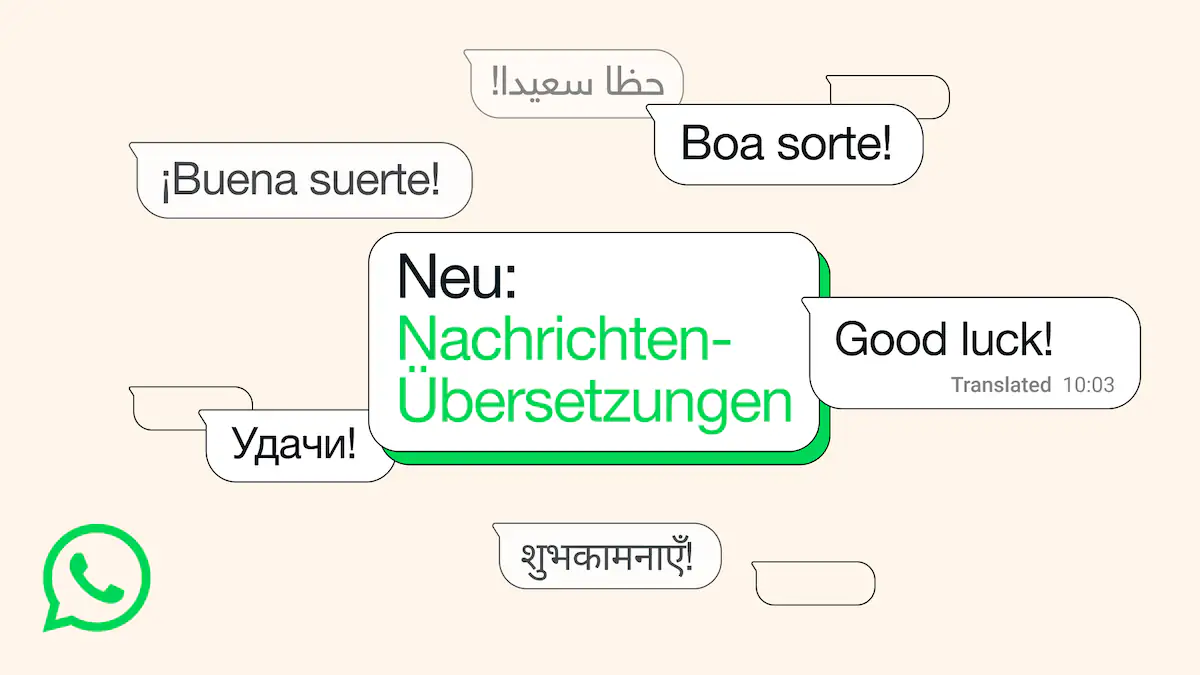 WhatsApp: veranschaulichende Grafik für Live-Übersetzung mit mehreren Sprechblasen mit verschiedenen Sprachen