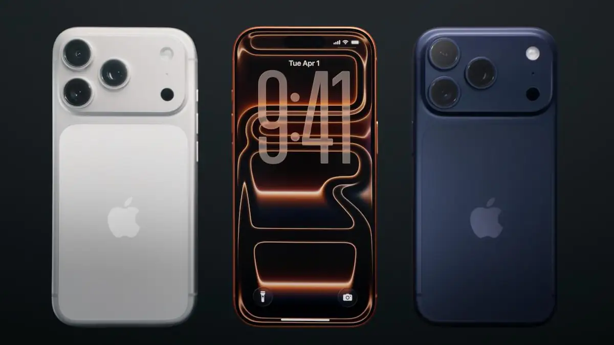 Die drei Farben des iPhone 17 Pro (Max) vor schwarzem Hintergrund