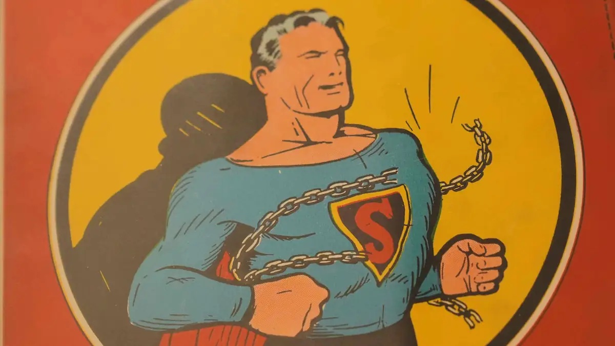 Bild aus einem alten Superman-Comic, auf dem der Held ein paar Ketten sprengt