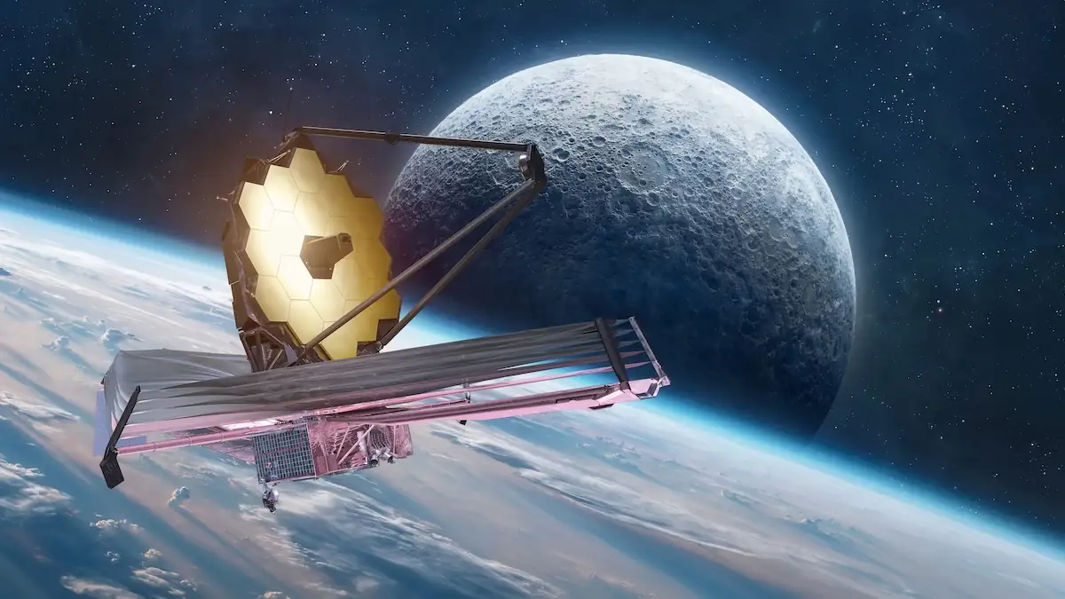 James-Webb-Teleskop schwebt über die Erde