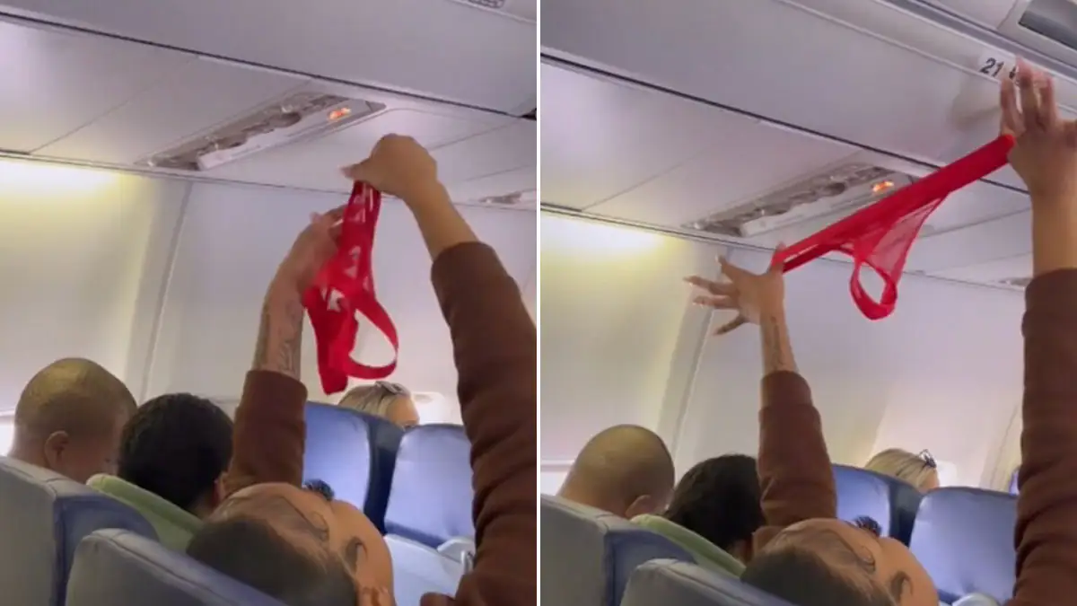 OnlyFans-Model lüftet getragenen Slip im Flugzeug