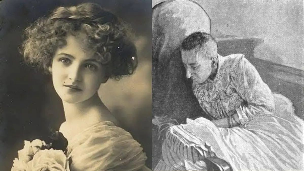 Blanche Monnier links als junge Frau, rechts nach 26 Jahren Gefangenschaft