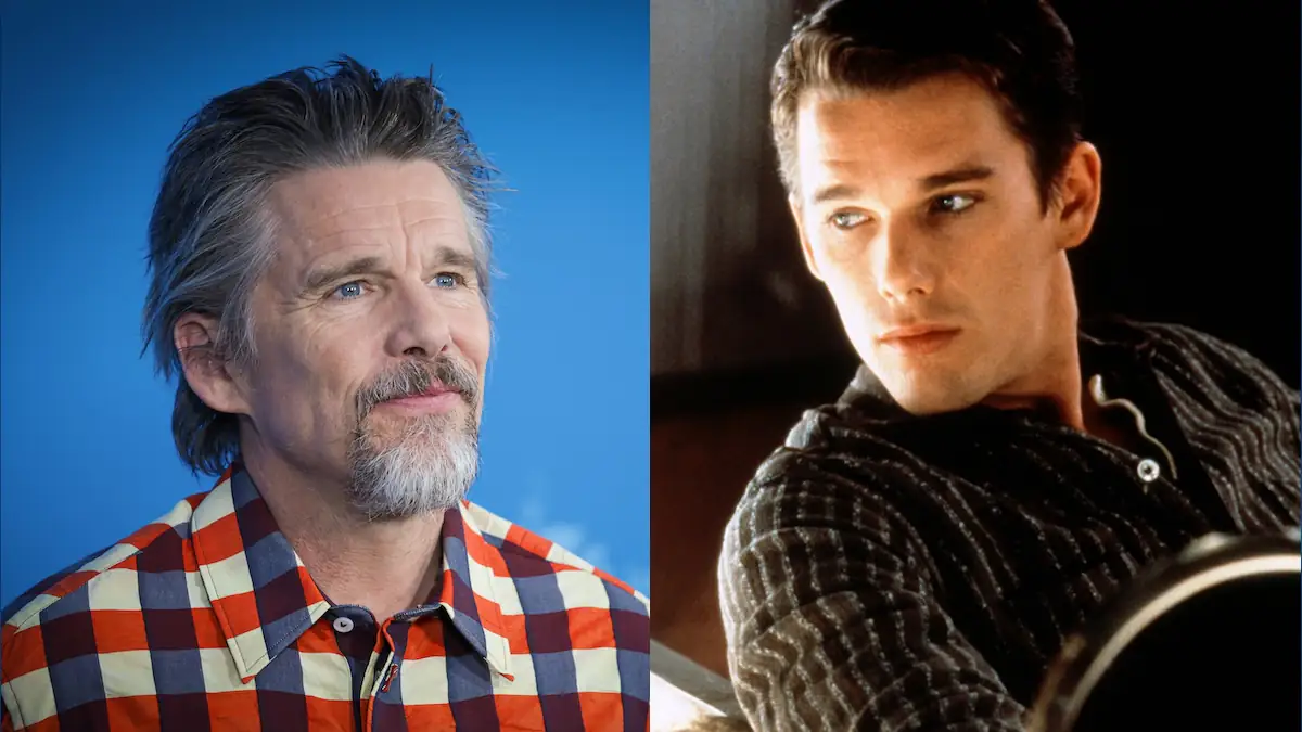 Ethan Hawke hätte fast in „Titanic“ mitgespielt: Zwei Bilder des Schauspielers, eins von 2024 und eins von 1997, nebeneinander