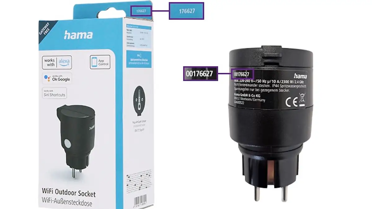 Smarte Outdoor-Steckdose von Hama mit Verpackung