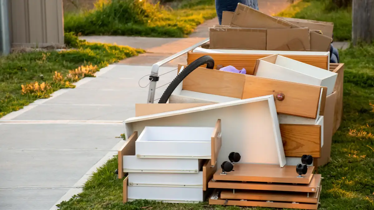„Zu verschenken“-Kiste Symbolbild: Haushalt verschiedene Müll müllgegenstände auf die Straße für die Kommunale Schüttgutsammlung gestellt